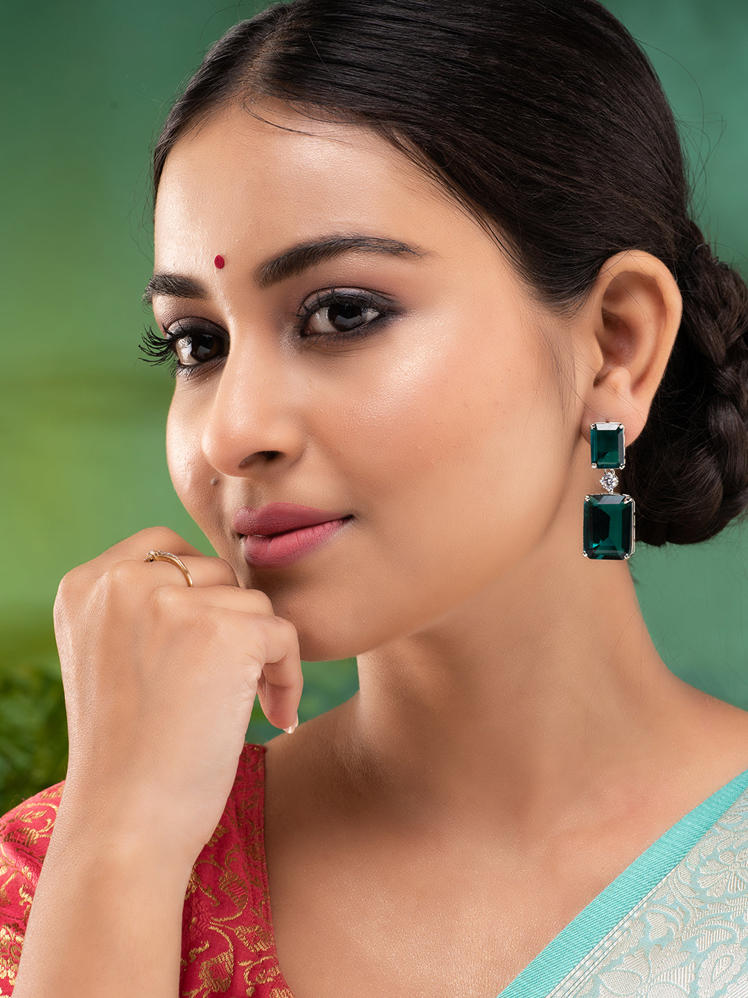 SilverPlated Green Square Drop Earrings, zaveri pearls, sale price rs, sale price, sale gold plated, sale gold, sale, rubans, ring, regular price, priyassi jewellery, kushal's - Saraf RS Jewe